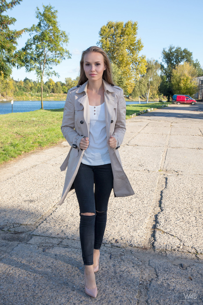 Beautiful Blonde Angel Spreads Pussy By The River